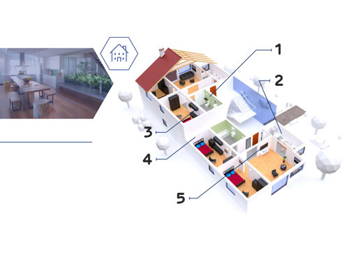 3D pogled na stambenu zgradu sa pregledom dijelova u kojima se mogu primjeniti Resistex protuprovalni zidovi i sustavi.
